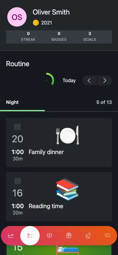 A child’s daily routine on mobile