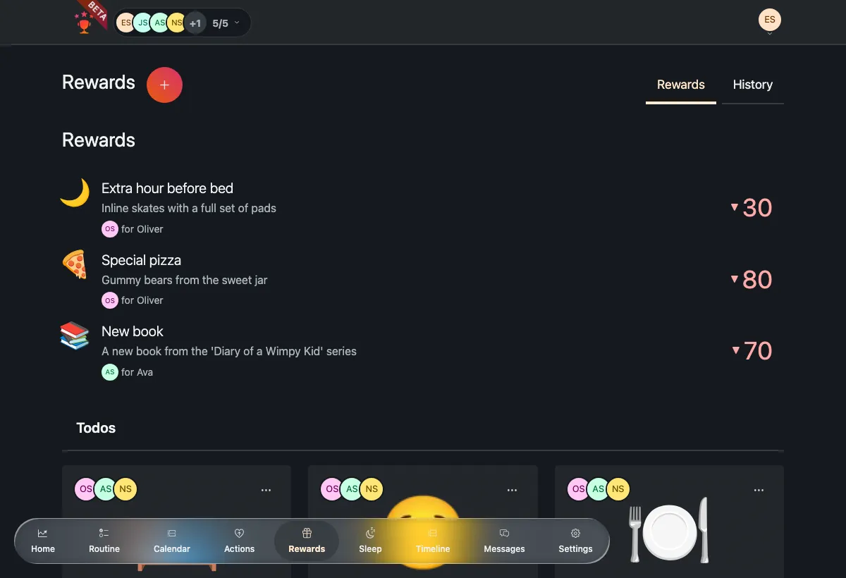 The rewards catalogue in TaDone
