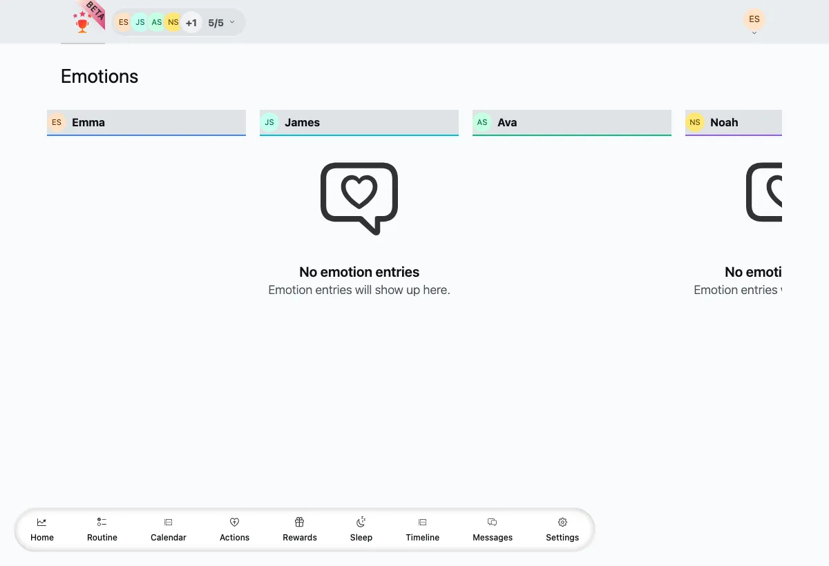 The emotions check-in board in TaDone