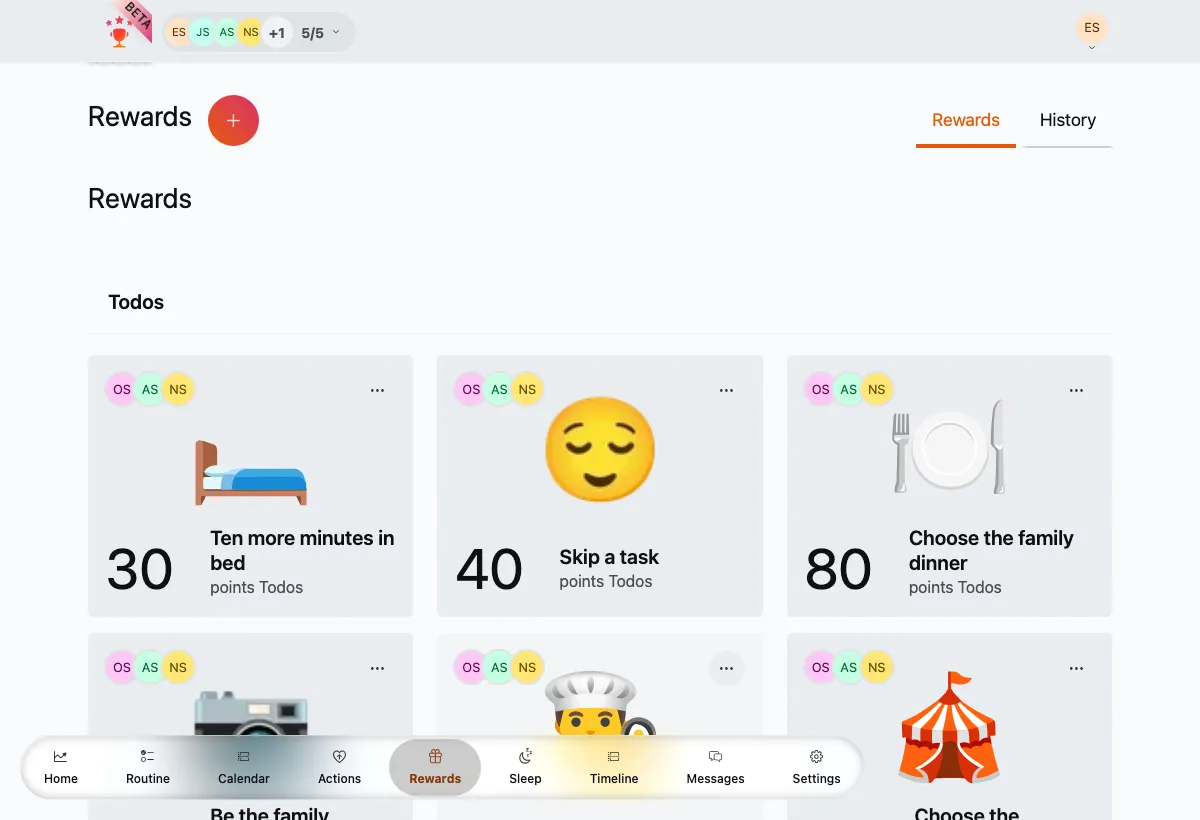 The rewards catalogue in TaDone