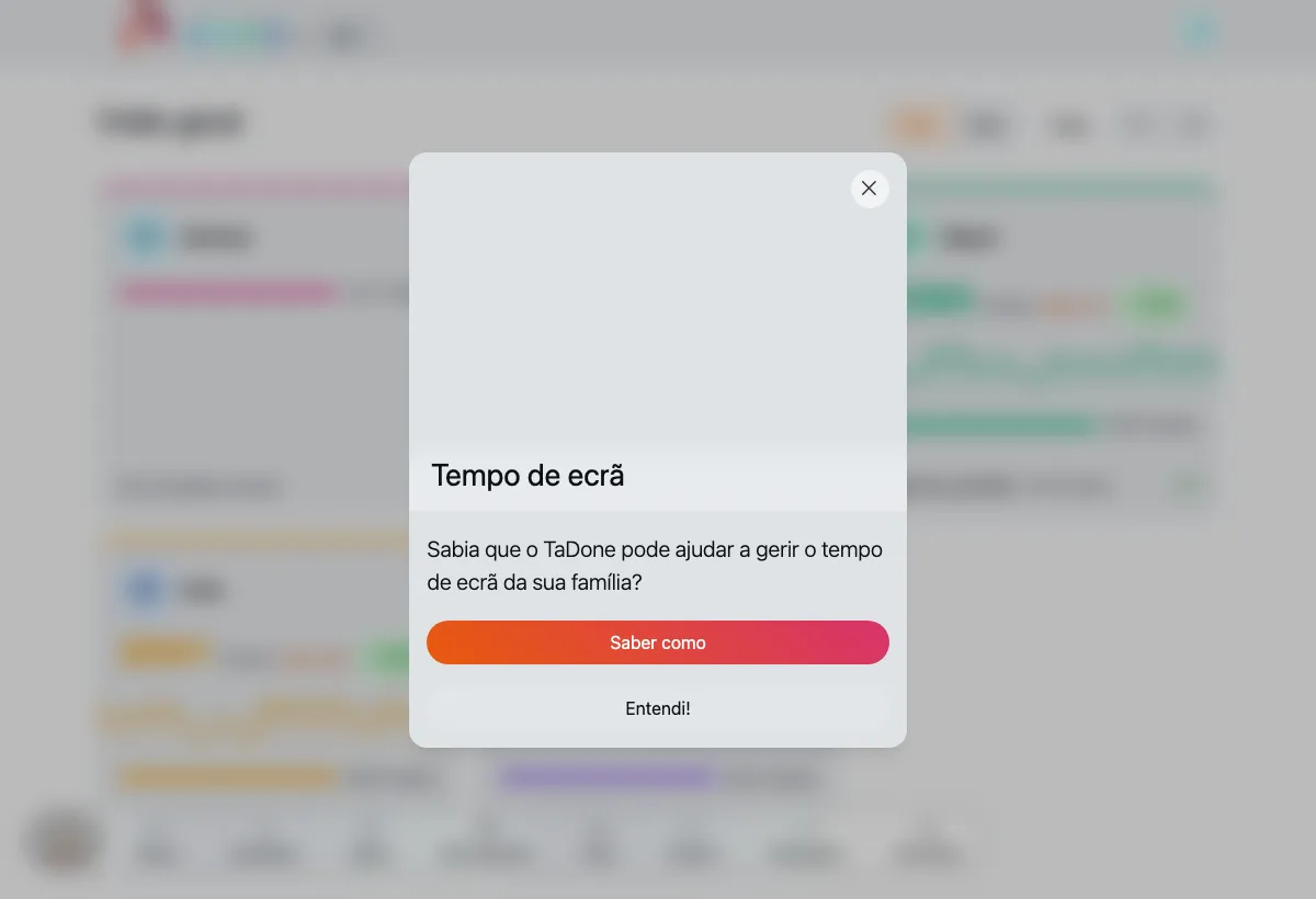 Painel de família do TaDone com as rotinas e o progresso de cada criança